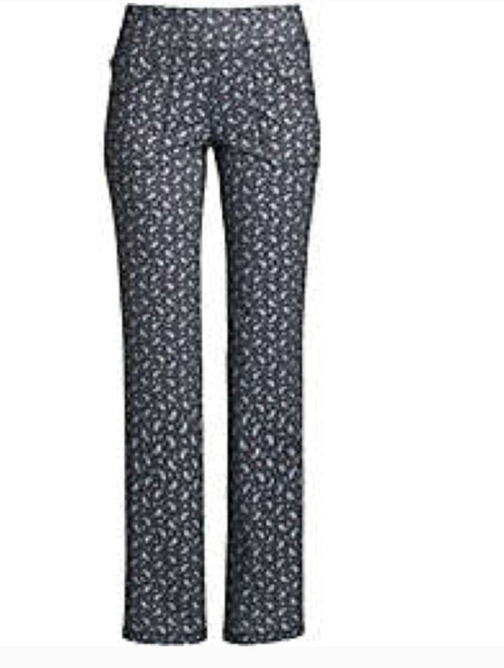 Lands End Starfish Pants Jersey Stretch Legging Gray Paisley Large L 14 16